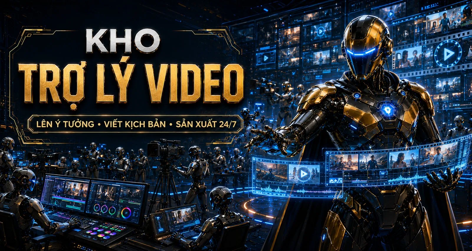 Kho trợ lý video — lên ý tưởng, viết kịch bản, sản xuất 24/7